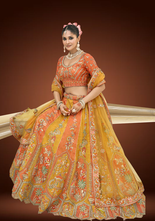 Exquisite Tissue Silk Lehenga Ensemble with Sequined Thread Embroidery