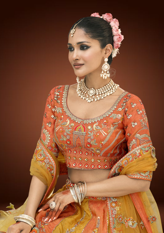 Exquisite Tissue Silk Lehenga Ensemble with Sequined Thread Embroidery