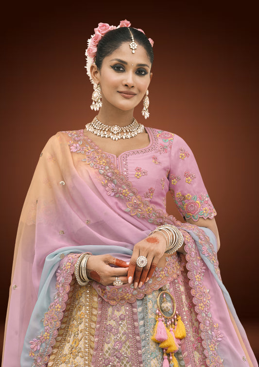 Stylish Tissue Silk Lehenga Set with Sequined Thread Detailing