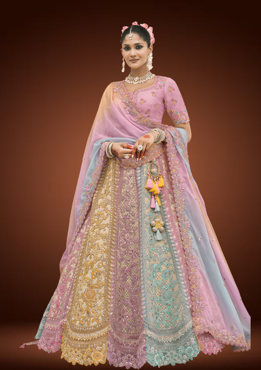 Stylish Tissue Silk Lehenga Set with Sequined Thread Detailing
