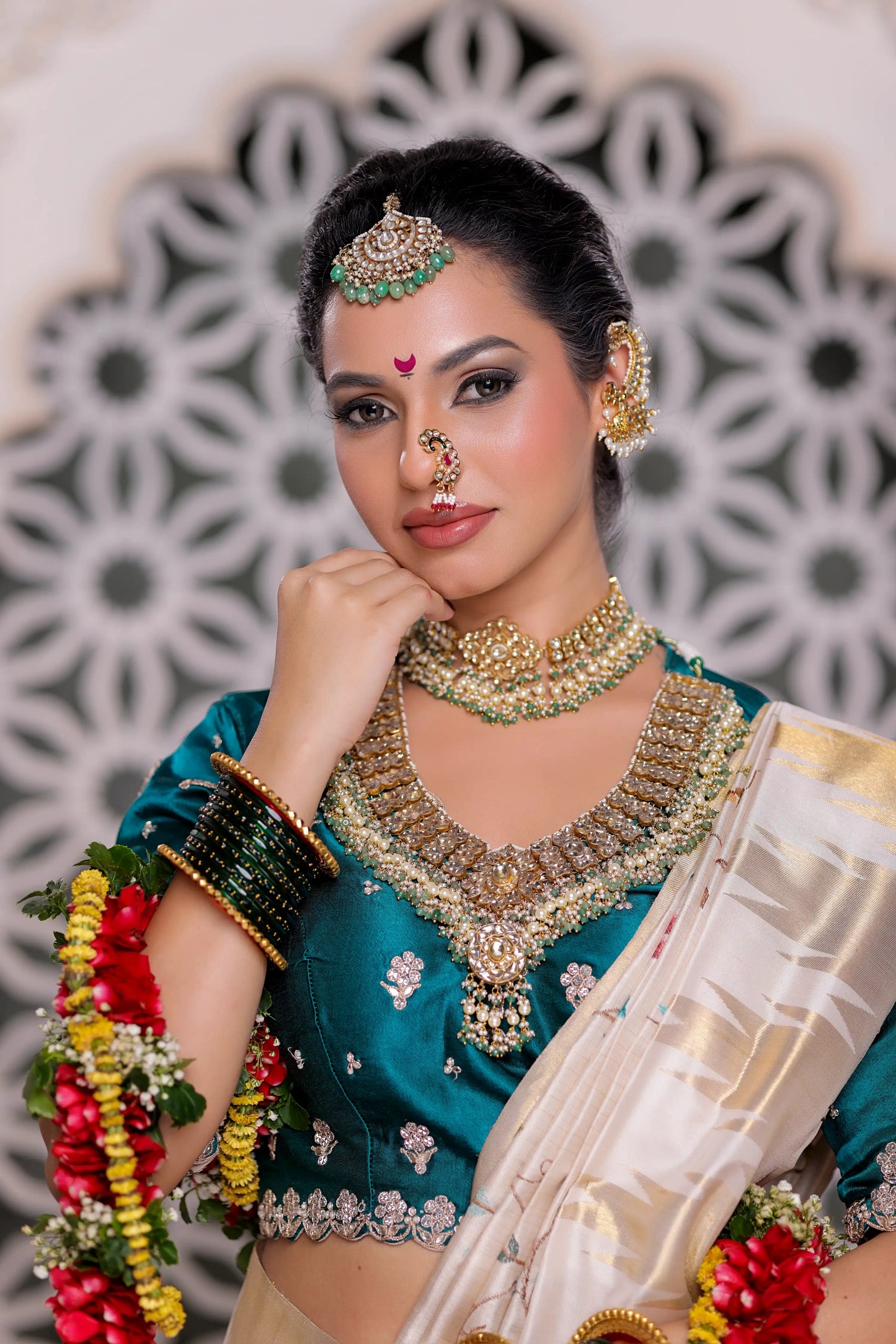 Ivory Elegance Kanjivaram Silk Saree with Resham Cross Stitch Work