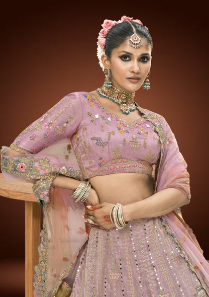 Tissue Silk Double Shaded Embroidered Chaniya Choli