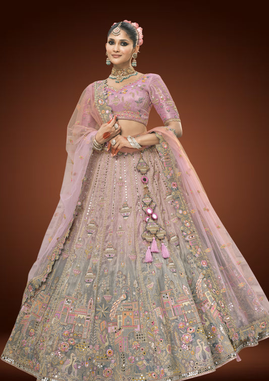 Tissue Silk Double Shaded Embroidered Chaniya Choli