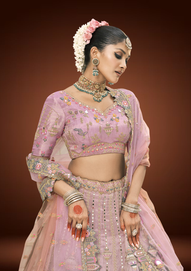 Tissue Silk Double Shaded Embroidered Chaniya Choli