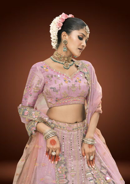 Tissue Silk Double Shaded Embroidered Chaniya Choli