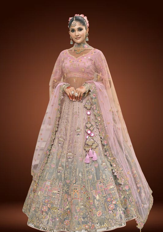 Tissue Silk Double Shaded Embroidered Chaniya Choli
