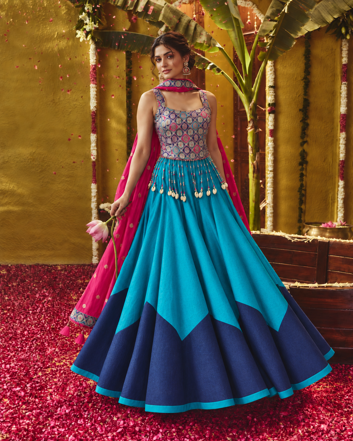 Rani Pink & Turquoise Heritage Lehenga Set