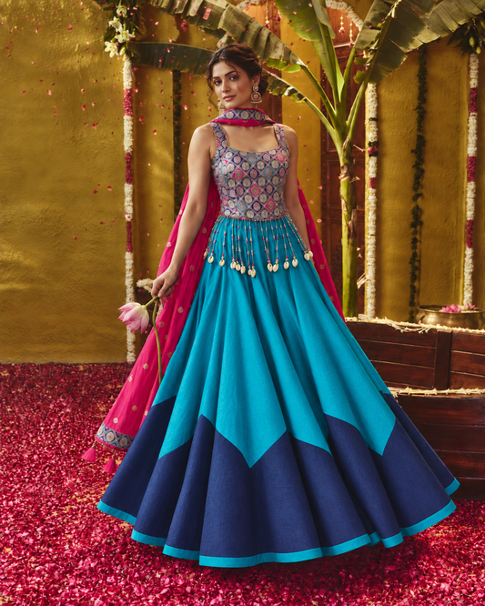 Rani Pink & Turquoise Heritage Lehenga Set