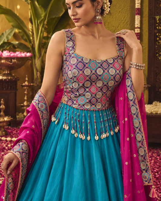 Rani Pink & Turquoise Heritage Lehenga Set