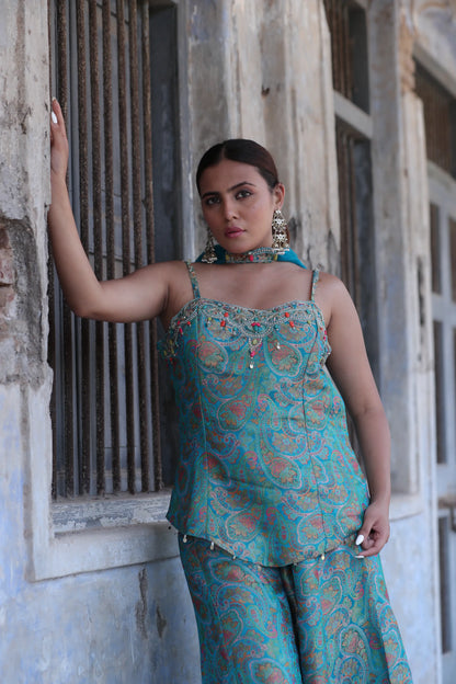Peach Mirage Brocade Co-Ord Set with Pearl & Bead Work