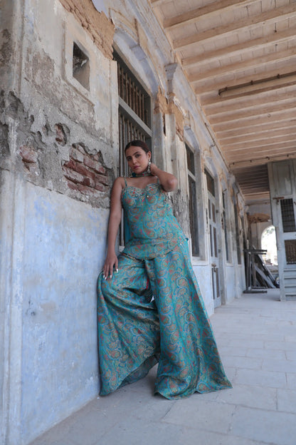 Peach Mirage Brocade Co-Ord Set with Pearl & Bead Work