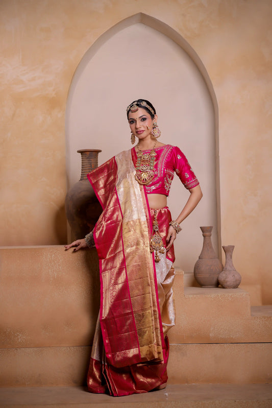 Royal Fuchsia Pure Tissue Kanjivaram Saree