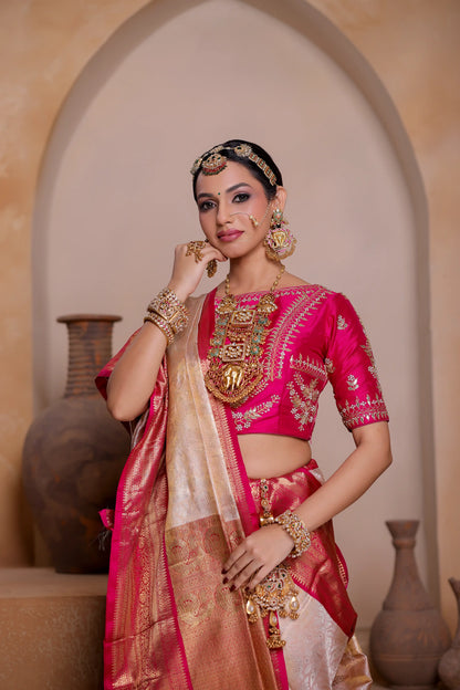 Royal Fuchsia Pure Tissue Kanjivaram Saree