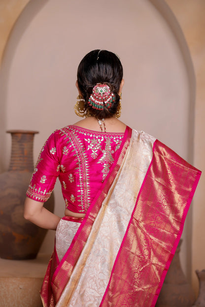 Royal Fuchsia Pure Tissue Kanjivaram Saree